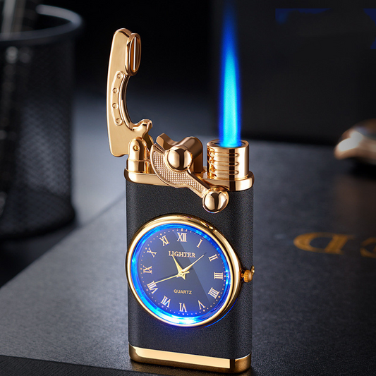 Black storm lighter with watch function